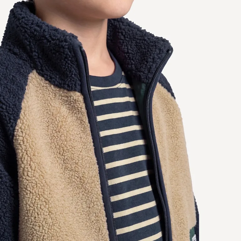 Colour Block Sherpa High Neck Zip-Up Cardigan - 5