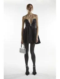 Black Plunge Rhinestone Trim Mini-Dress
