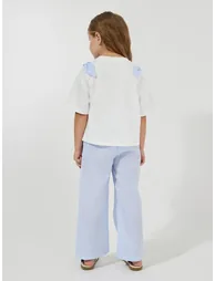 Slogan Print Oversized T-Shirt and Striped Pants Set - 3