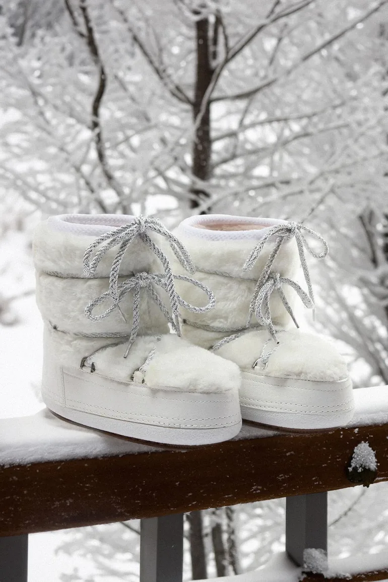 Ecru Fur Laced Women's Snow Boots - 4