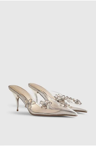 Rose Gold Perspex Diamante Flower Court Heels