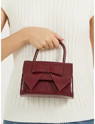 Textured Ribbon Accent Handbag with Top Handle - 2