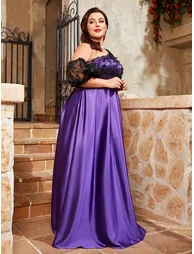 Leely Plus Women's Elegant One-Shoulder Satin Evening Gown - 3