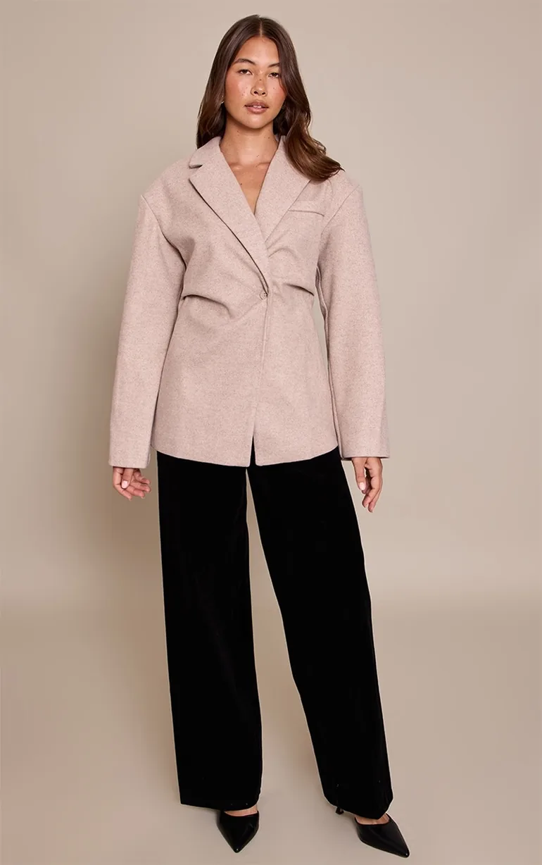 Stone Wool Look Cinched Blazer
