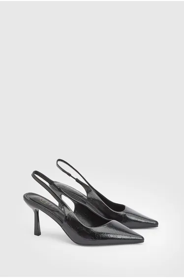 Maja Faux Cracked Leather Slingback High Stiletto Heel Court Shoes