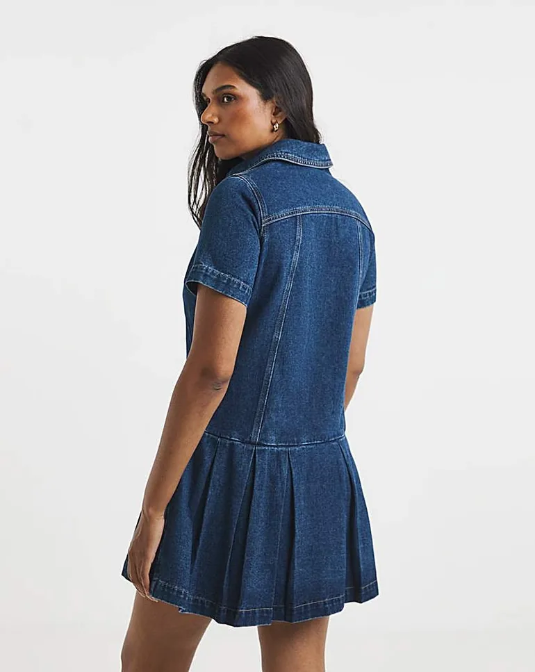 Mid Wash Denim Mod Dress - 2