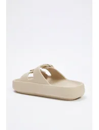 Beige Double Band Buckle Detail Light Sole Women's Slippers - 3