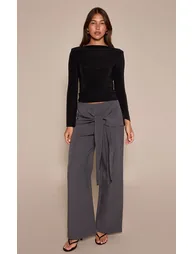 Charcoal Wrap Detail Woven Trousers