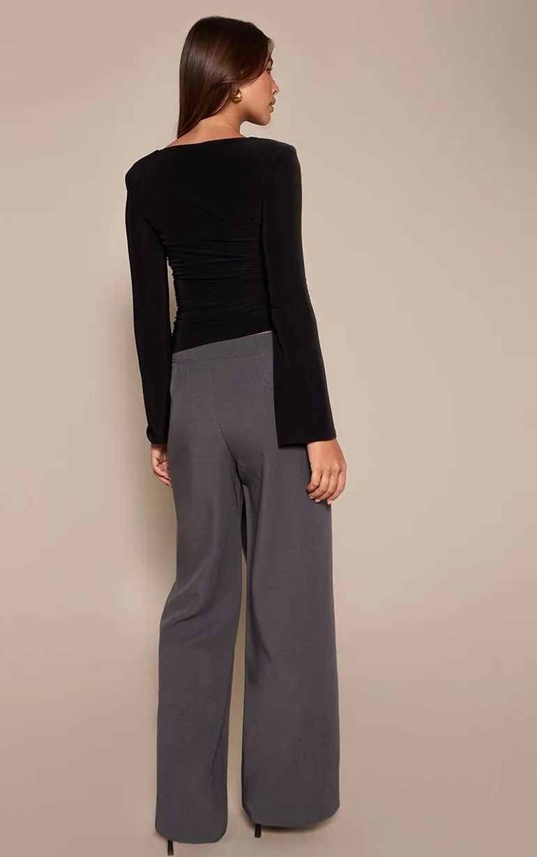 Charcoal Wrap Detail Woven Trousers - 2