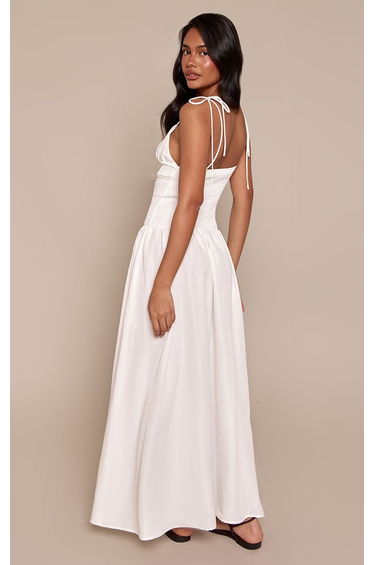 White Woven Shirred Waist Strappy Maxi Dress product thumbnail 2