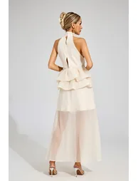 Allen Apricot Halter Maxi Ruffle Dress - 6