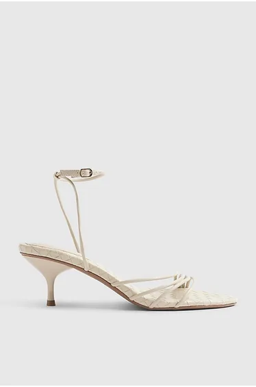 Cream Woven Skinny Strap Sandals