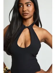 Matte Slinky Keyhole Top - black - 3