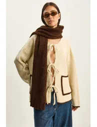 LUCCI Oversized Knit Cardigan with Tie Closure - 2