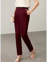 Burgundy Solid Skinny Pants - 3