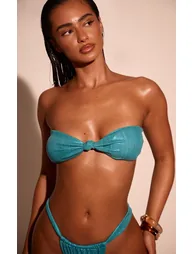 Teal Shimmer Ruched Tanga Bikini Bottoms - 3