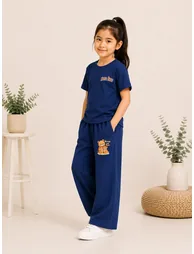 Kids Navy Blue Waffle Cotton T-Shirt and Joggers Co-Ord Set - 3