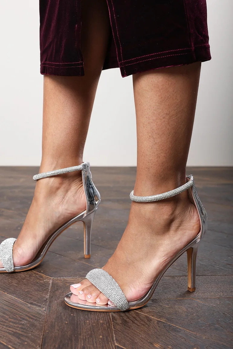 Talyra Open Toe Embellished High Heeled Stiletto Sandals with Ankle Straps - 2