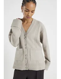 Brown Knitted Long Sleeve Cardigan - 1