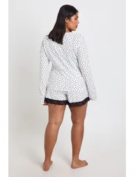 Plus Polka Dot Long Sleeve And Short Pyjama Set - black_white - 1