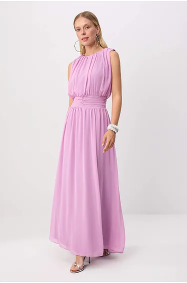 Lilac Woven Chiffon Lined Maxi Evening & Graduation Dress