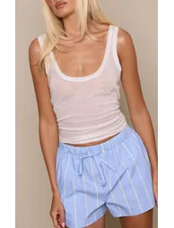 Blue Striped Cotton Floaty Drawstring Shorts - 1
