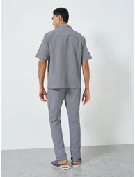 Men Gingham Print Buttoned Shirt and Pyjama Set - 5
