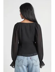 Ruched Corset Bust Woven Blouse - black - 2