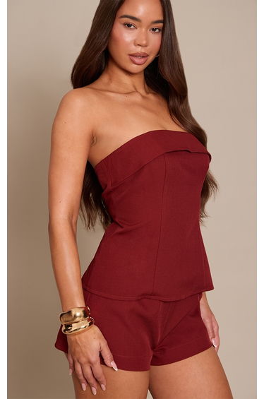 Wine Woven Bandeau Longline Tailored Playsuit product thumbnail 4