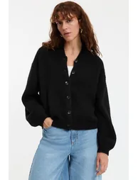 High Neck Cardigan in Chunky Alpaca Blend Knit