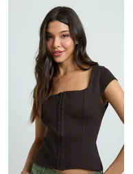 Premium Stretch Contour Hook & Eye Corset Top - chocolate - 3