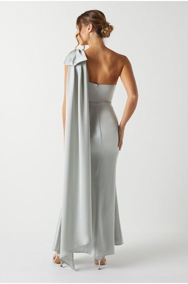 Bow And Drape Detail One Shoulder Satin Dress product thumbnail 3