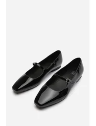 Jennifer Mary Jane Flats With Buckle Strap In Black Patent Finish - 2