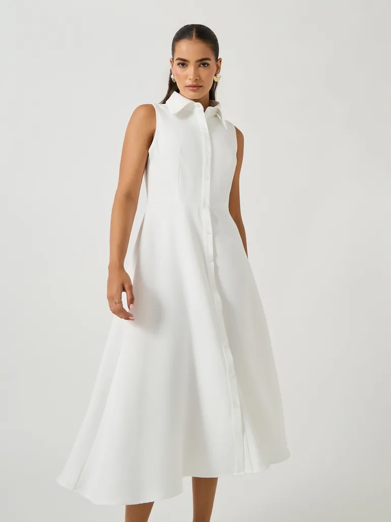 Plain Sleeveless Shirt Midi Dress - 2