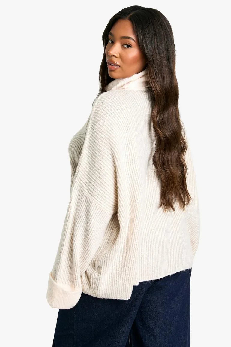 Plus Roll Neck Longline Batwing Jumper - 1