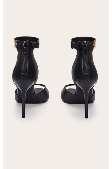 Black Faux Leather Gold Ankle Strap Heeled Sandals product thumbnail 4