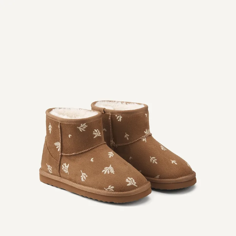 Kids Embroidered Faux Fur-Lined Ankle Boots