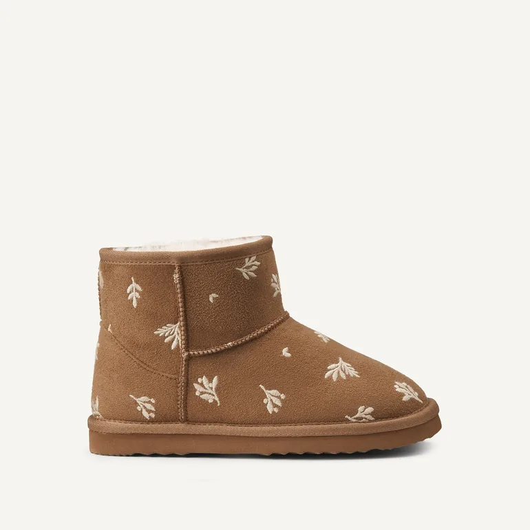Kids Embroidered Faux Fur-Lined Ankle Boots - 1