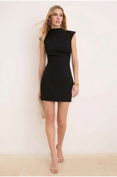 Wardrope Essentials Black Plain Short / Mini Woven Dress