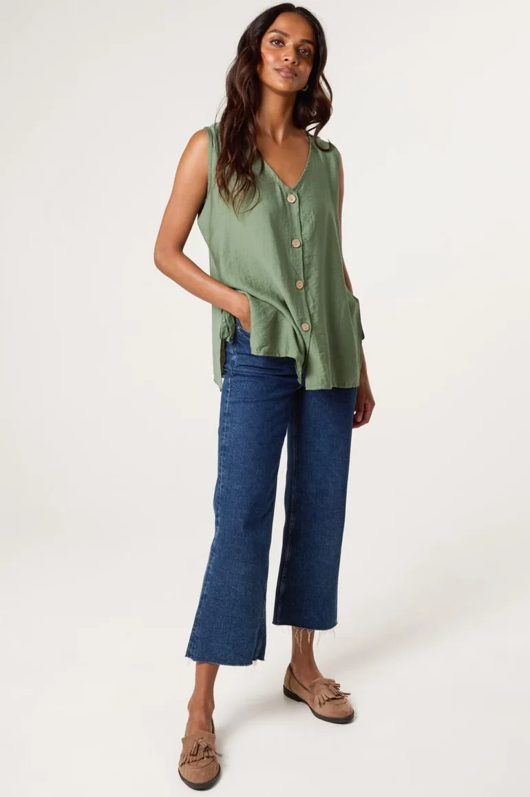 Button Through Side Detail Waistcoat Top - 1