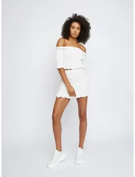 Glamorous White Frill Ribbed Mini Skirt