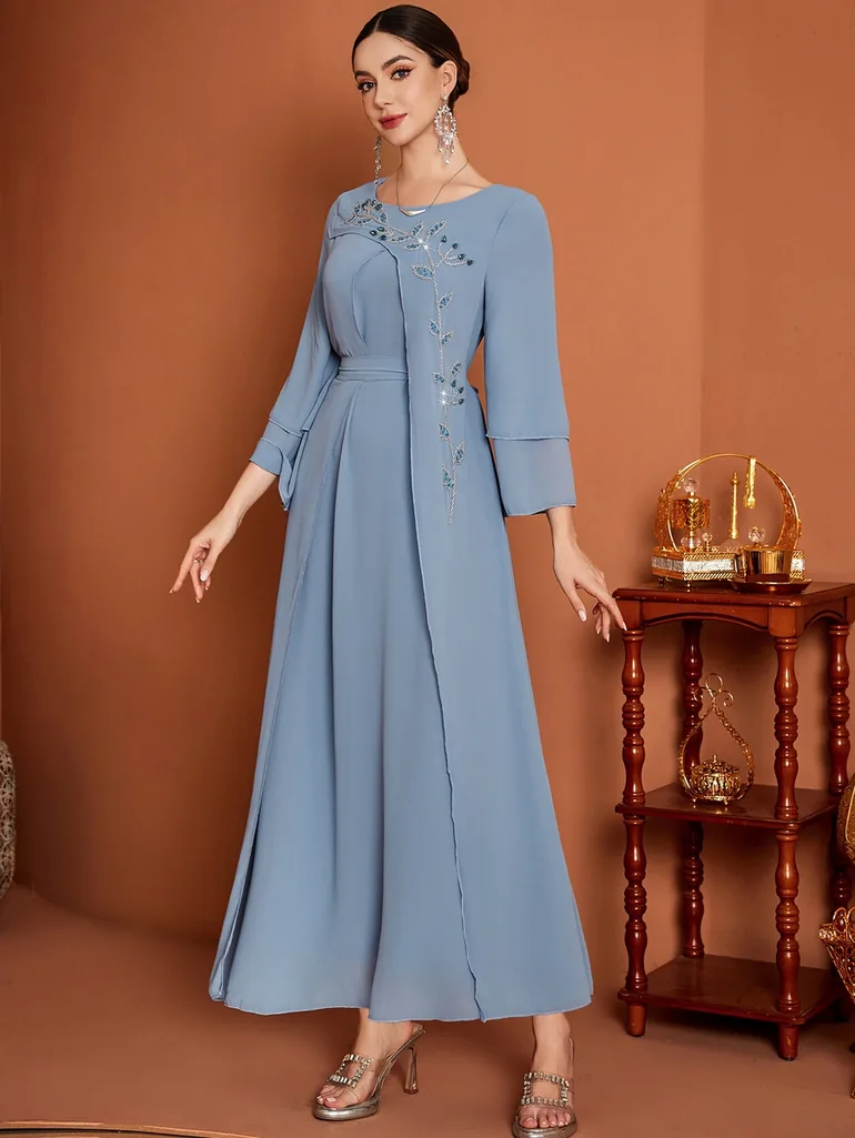 Embellished Square Neck A-Line Maxi Dress - 1
