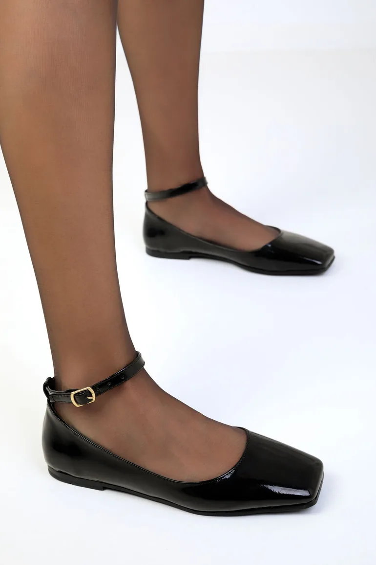 Black Patent Leather Women's Flats - 4