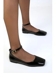 Black Patent Leather Women's Flats - 4