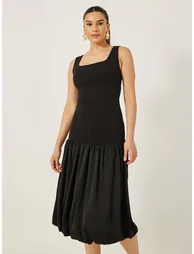 Solid Sleeveless Drop Waist A-Line Midi Dress - 2