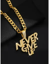 Men Slogan Text Drop Embellished Necklace - 4