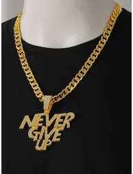 Men Slogan Text Drop Embellished Necklace - 1