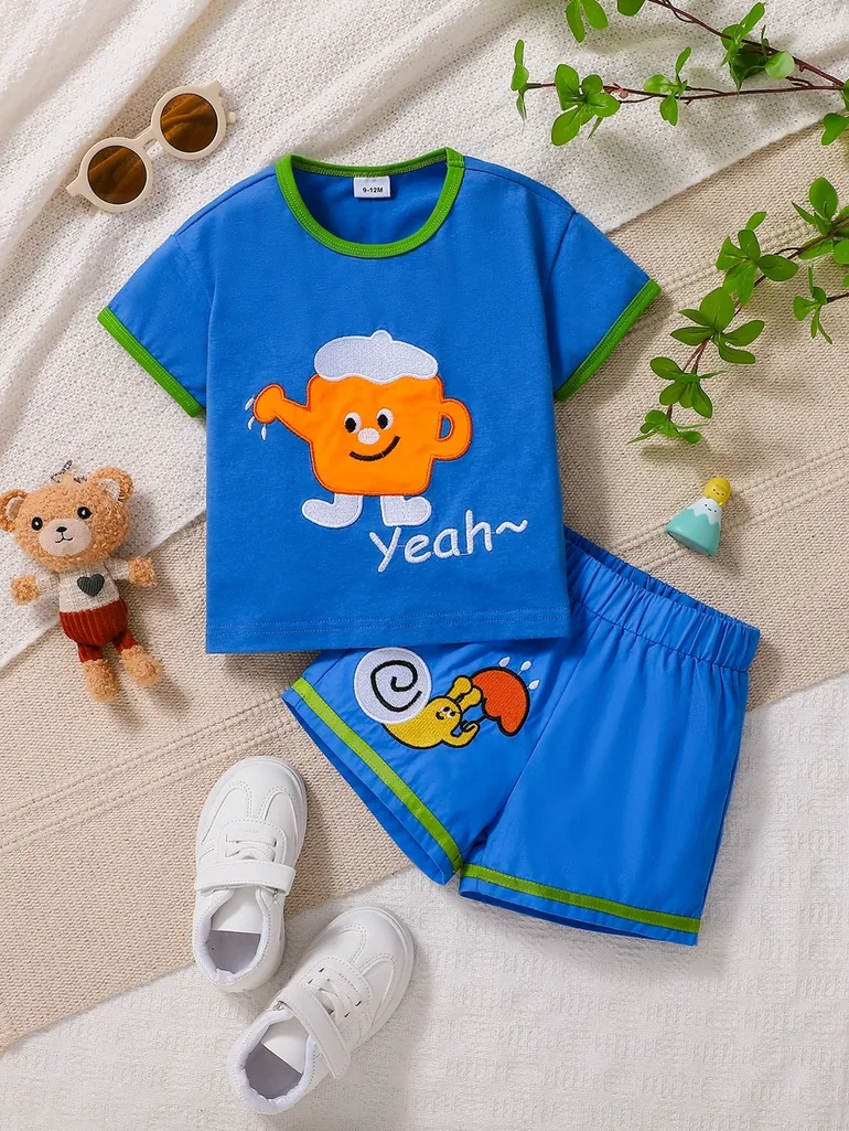 Boys Embroidered Patch T-Shirt and Shorts Set