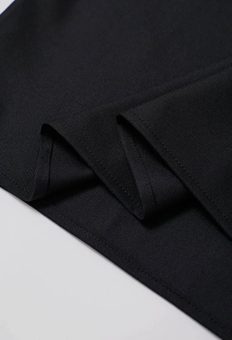 Deep V-Neck Collared Shirt in Black - 9