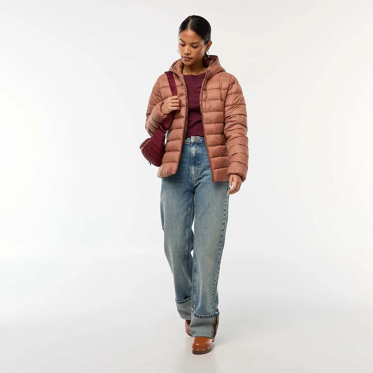 Lightweight Padded Jacket with Hood BROWN - 1